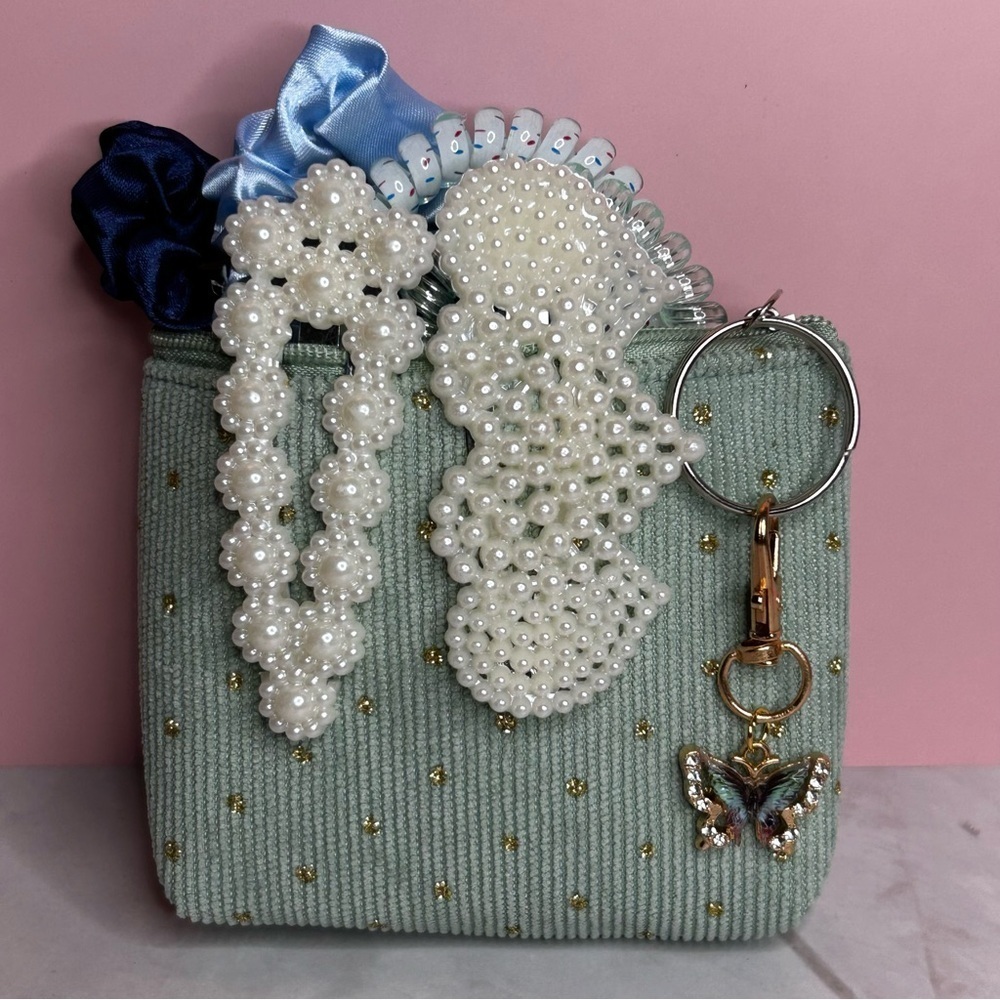 8 Piece Hair Accessories with Storage Pouch and Dazzling Butterfly Keychain